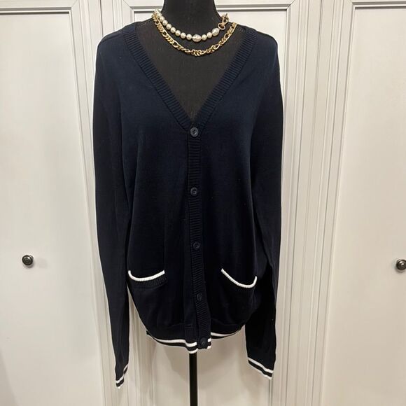 Five Four Navy and White Cardigan Sweater - Picture 1 of 8
